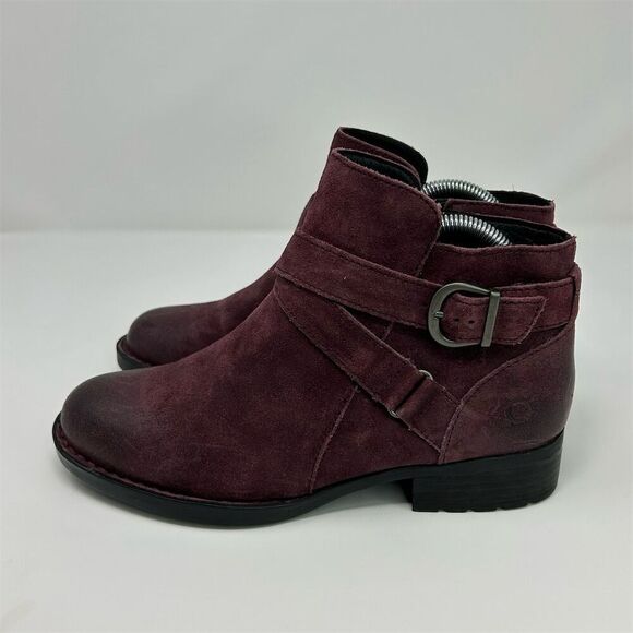 Born Women's Burgundy Red Purple Suede Ankle Boots Size 8M Boho Casual Buckle - Picture 8 of 14